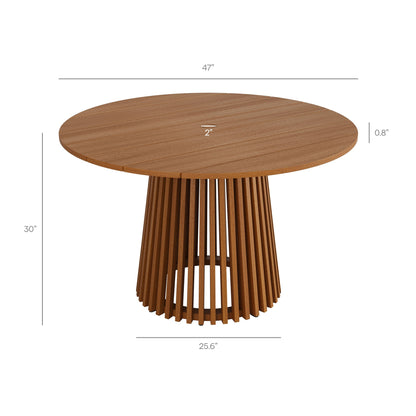 Lane Round Outdoor Teak Wood Dining Table by Modway, 47-inch dia, slatted pedestal base on Tampa Home & Garden Store