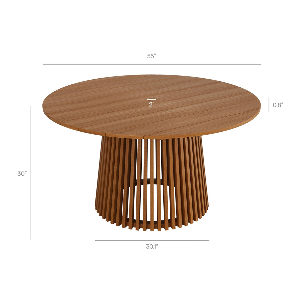 Lane round outdoor teak dining table with vertical slat base by HouseOfZazla on Tampa Home & Garden Store