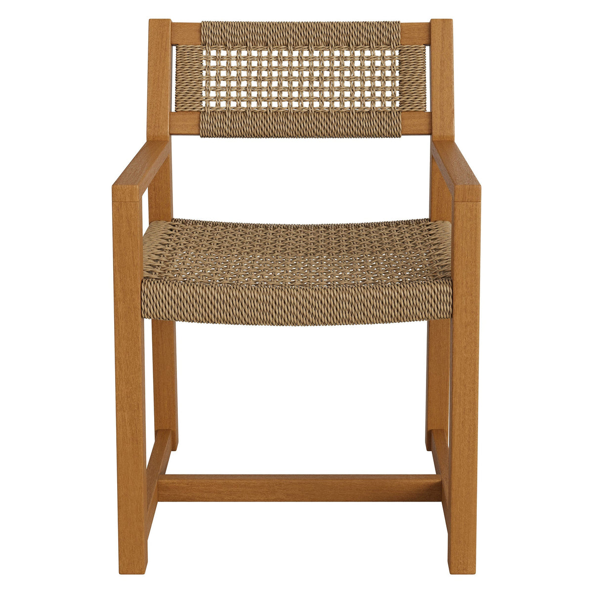 Reed Outdoor Teak Wood Rattan Dining Chair by Modway, woven back and seat, natural finish on Tampa Home & Garden Store