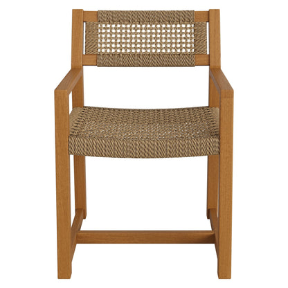 Reed Outdoor Teak Wood Rattan Dining Chair by Modway, woven back and seat, natural finish on Tampa Home & Garden Store