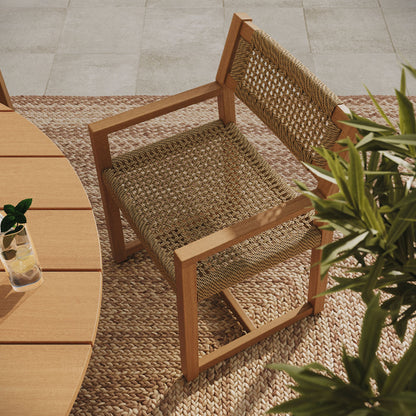 Reed Outdoor Patio Teak Wood Rattan Dining Chair pair with natural wood frame and woven back on Tampa Home & Garden Store