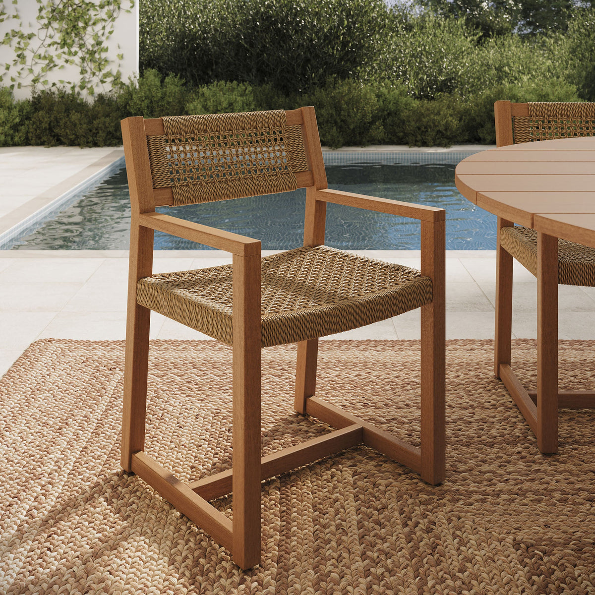 Reed outdoor patio teak wood rattan dining chair Modway, woven back and seat, natural finish on Tampa Home & Garden Store