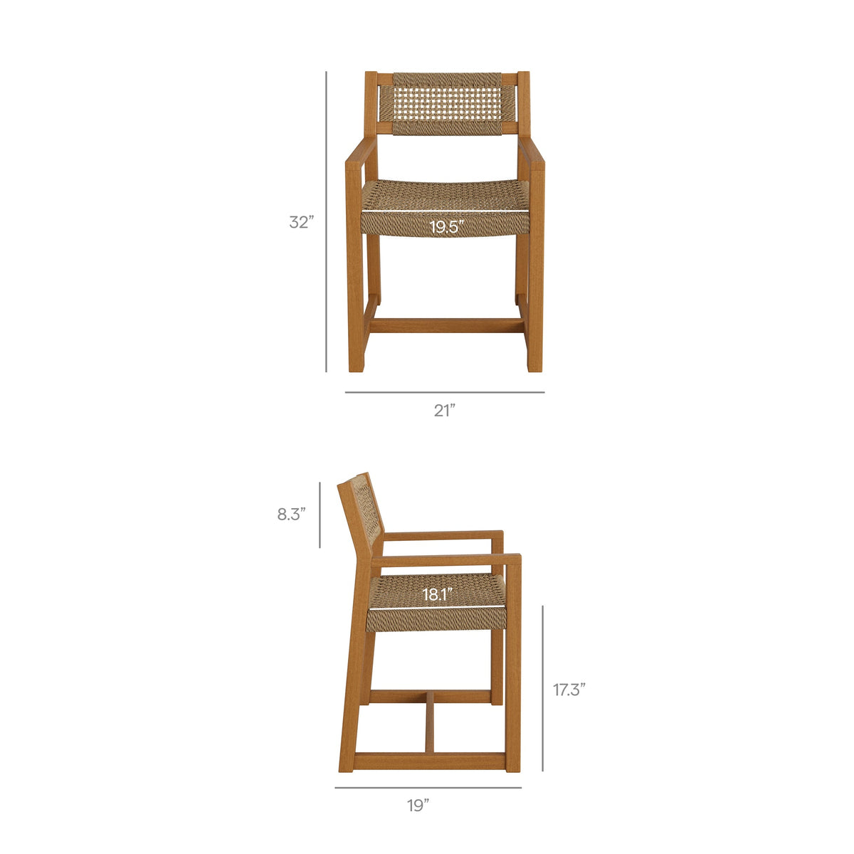 Reed outdoor teak wood rattan dining chair by Modway, teak frame with woven rattan seat and back on Tampa Home & Garden Store