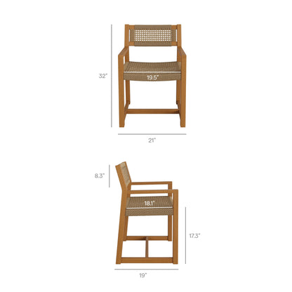 Reed outdoor teak wood rattan dining chair by Modway, teak frame with woven rattan seat and back on Tampa Home & Garden Store