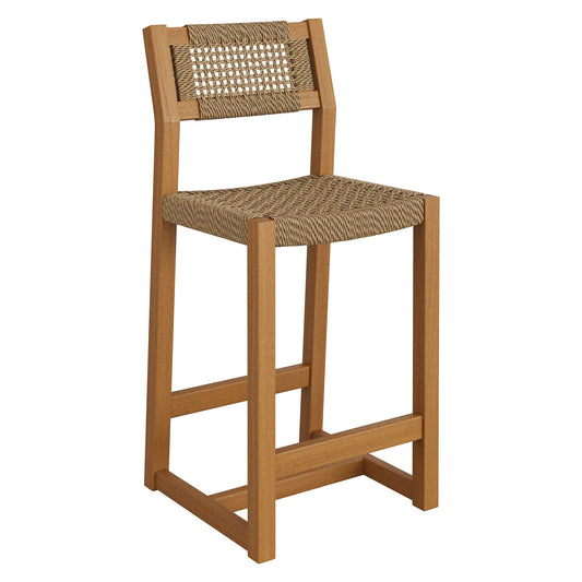 Reed 44 Inch Outdoor Teak Wood Rattan Bar Stool by Modway, teak frame with woven rattan seat on Tampa Home & Garden Store