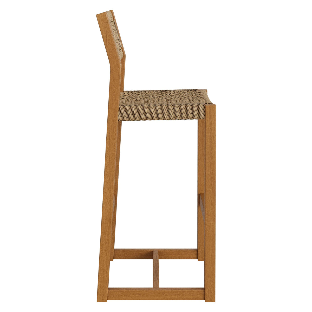 Reed 44 Inch Outdoor Teak Wood Rattan Bar Stool with natural woven seat on Tampa Home & Garden Store