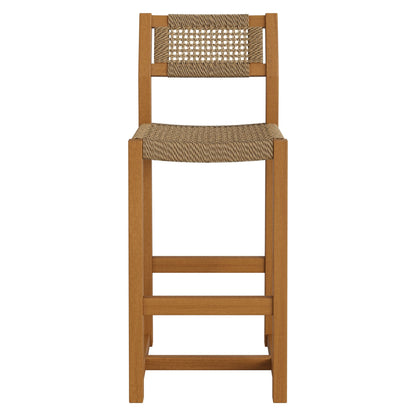 Reed 44 Inch Outdoor Teak Wood Rattan Bar Stool with woven back and seat by HouseOfZazla on Tampa Home & Garden Store