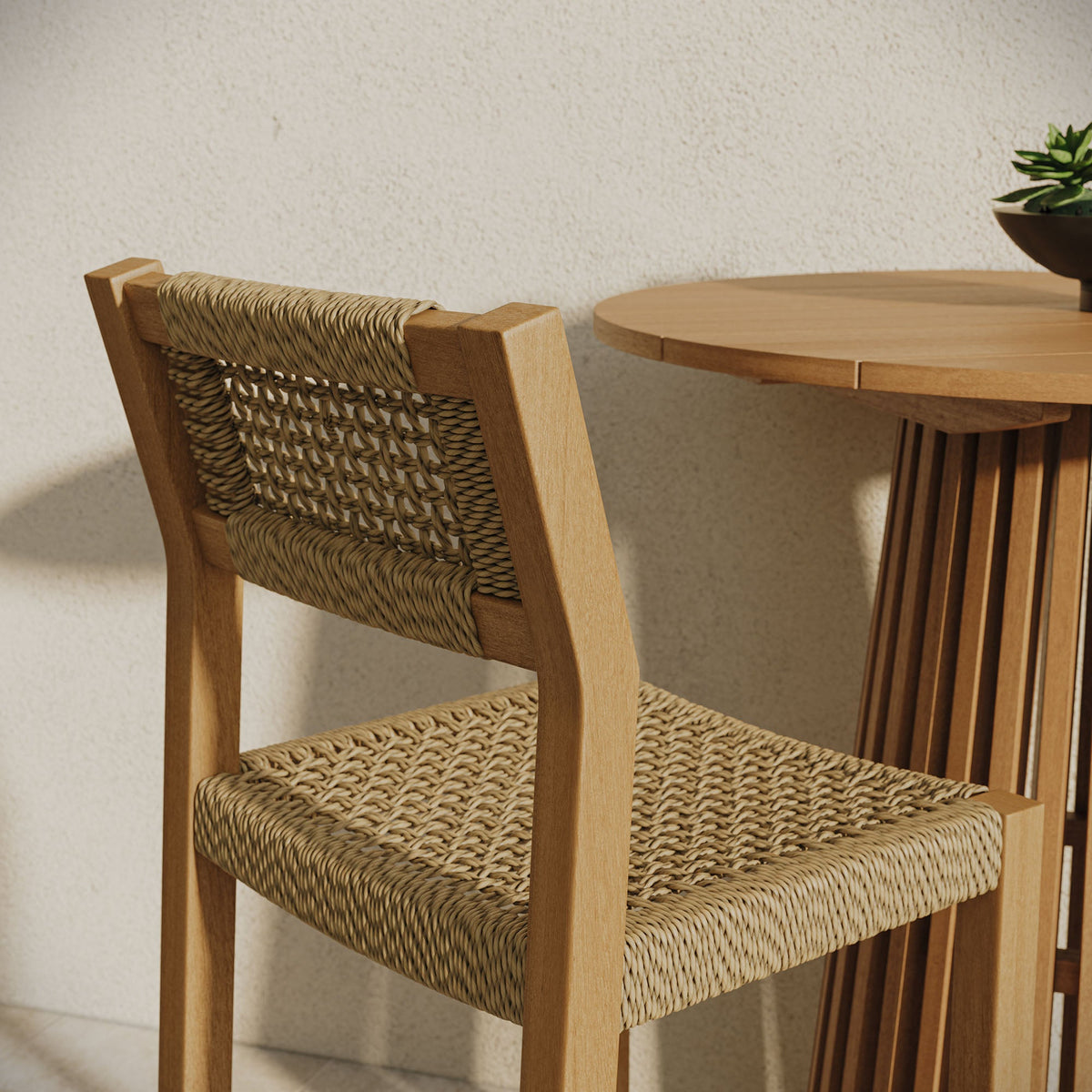 Reed 44 Inch outdoor teak wood rattan bar stool with woven seat by Modway on Tampa Home & Garden Store