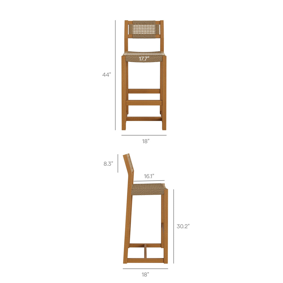 Bar stool Modway Reed 44in outdoor teak wood rattan with woven back and seat on Tampa Home & Garden Store