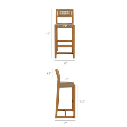 Bar stool Modway Reed 44in outdoor teak wood rattan with woven back and seat on Tampa Home & Garden Store