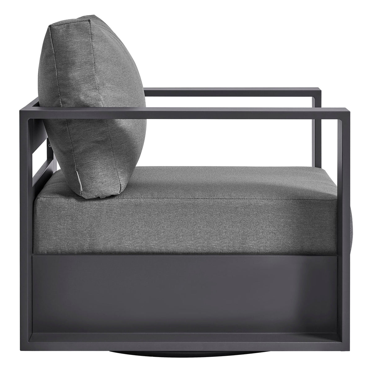 Tahoe Outdoor Powder-Coated Aluminum Swivel Armchair with gray cushion and dark frame on Tampa Home & Garden Store