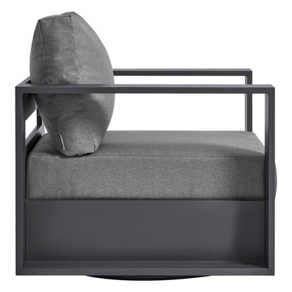 Tahoe Outdoor Powder-Coated Aluminum Swivel Armchair with gray cushion and dark frame on Tampa Home & Garden Store