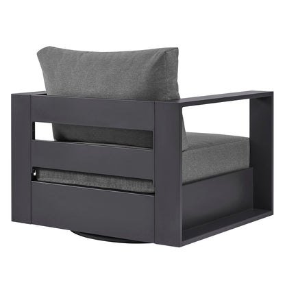 Tahoe outdoor swivel armchair with powder-coated aluminum frame and gray fabric cushions on Tampa Home & Garden Store