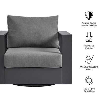 Tahoe Outdoor Patio Swivel Armchair with powder-coated aluminum frame and charcoal cushions on Tampa Home & Garden Store