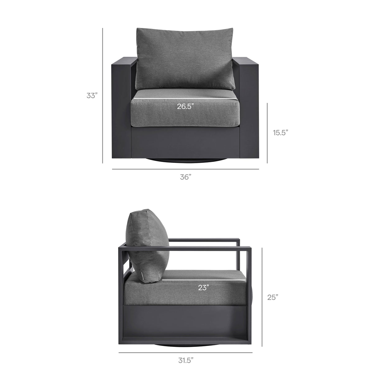 Tahoe Outdoor Patio Swivel Armchair powder-coated aluminum with charcoal cushions by Modway on Tampa Home & Garden Store