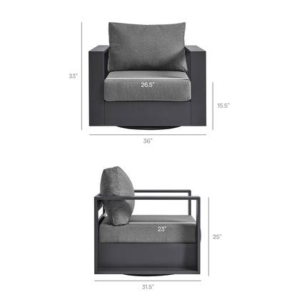 Tahoe Outdoor Patio Swivel Armchair powder-coated aluminum with charcoal cushions by Modway on Tampa Home & Garden Store