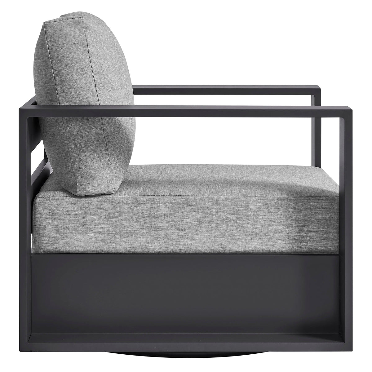 Tahoe Outdoor Swivel Armchair with gray fabric cushion and powder-coated aluminum frame on Tampa Home & Garden Store