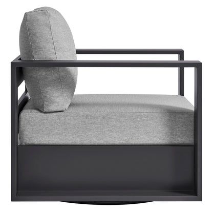 Tahoe Outdoor Swivel Armchair with gray fabric cushion and powder-coated aluminum frame on Tampa Home & Garden Store