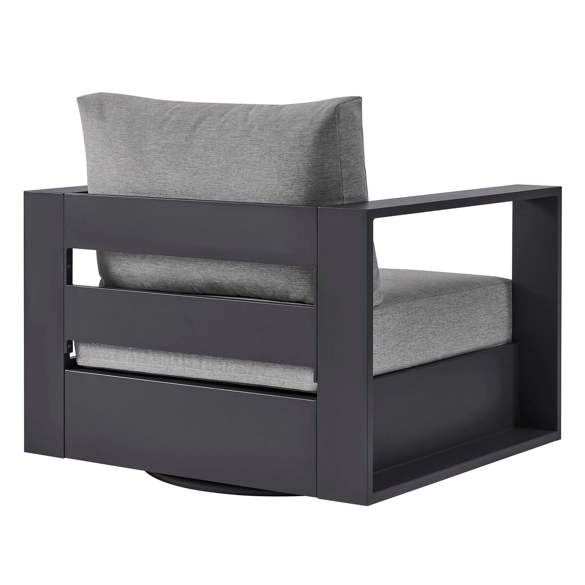 Tahoe Outdoor Patio Swivel Armchair with powder-coated aluminum frame and grey cushions on Tampa Home & Garden Store