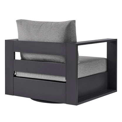 Tahoe Outdoor Patio Swivel Armchair with powder-coated aluminum frame and grey cushions on Tampa Home & Garden Store