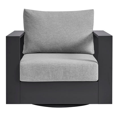 Tahoe outdoor aluminum swivel armchair with gray cushion and black square frame by Modway on Tampa Home & Garden Store