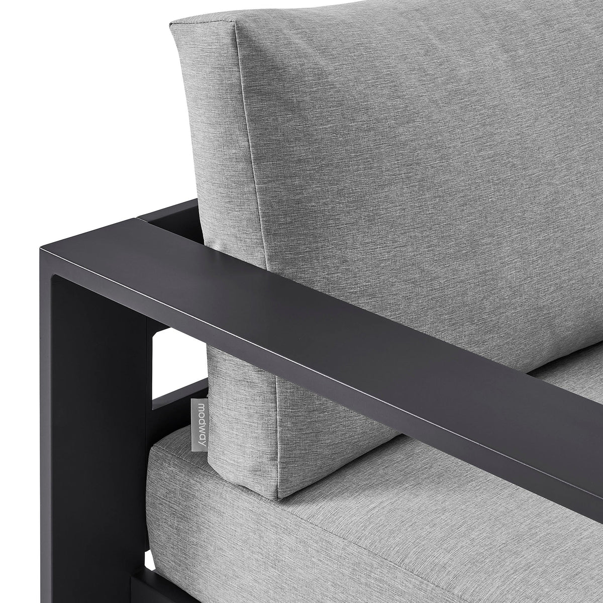 Tahoe Outdoor Patio Powder-Coated Aluminum Swivel Armchair by Modway with gray fabric upholstery and black frame on Tampa Home & Garden Store