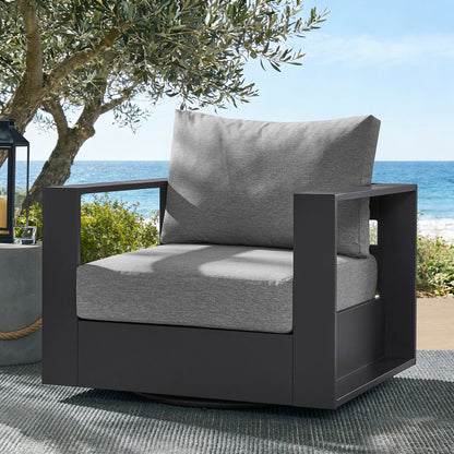 Tahoe Outdoor Patio Powder-Coated Aluminum Swivel Armchair by Modway with gray cushions on Tampa Home & Garden Store