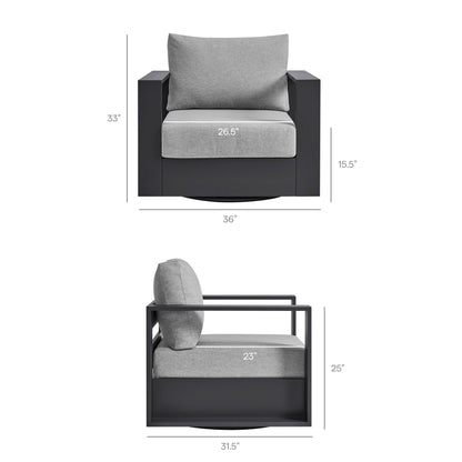 Tahoe Patio Swivel Armchair with black powder-coated aluminum frame and gray cushions on Tampa Home & Garden Store