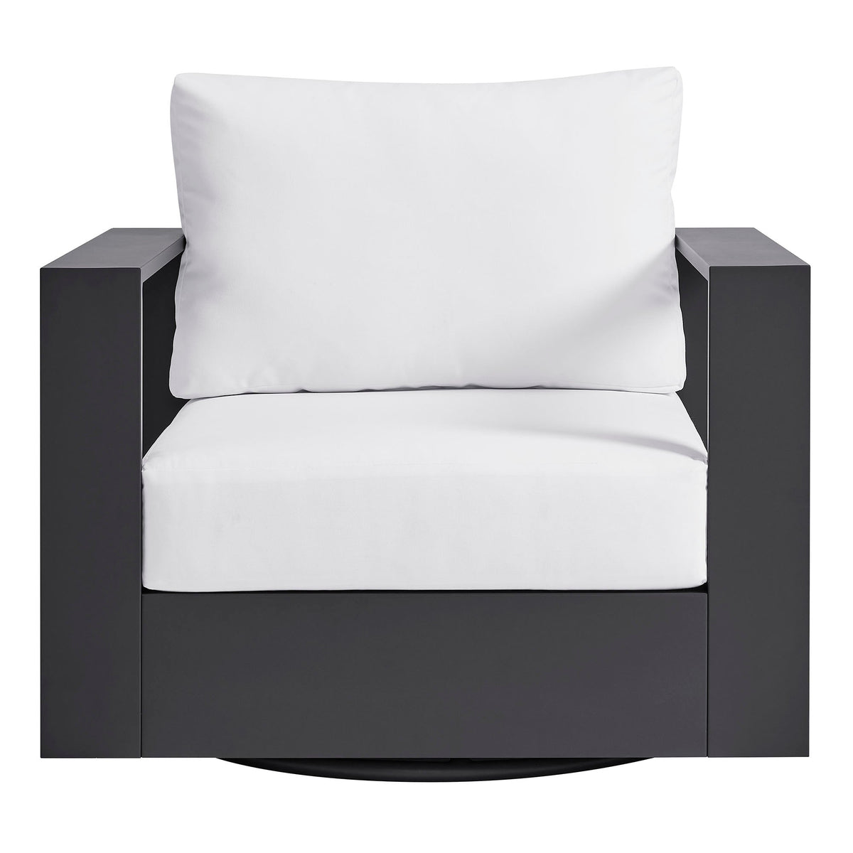 Tahoe Outdoor Swivel Armchair powder-coated aluminum, white cushion, black arms by Modway on Tampa Home & Garden Store
