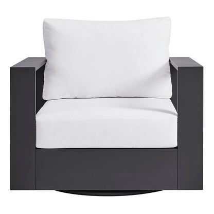 Tahoe Outdoor Swivel Armchair powder-coated aluminum, white cushion, black arms by Modway on Tampa Home & Garden Store
