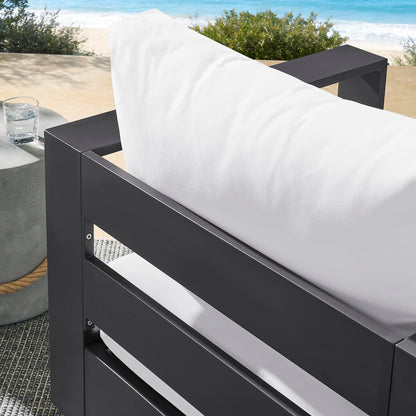 Tahoe Outdoor Patio powder-coated aluminum swivel armchair by Modway with white cushion on dark frame on Tampa Home & Garden Store