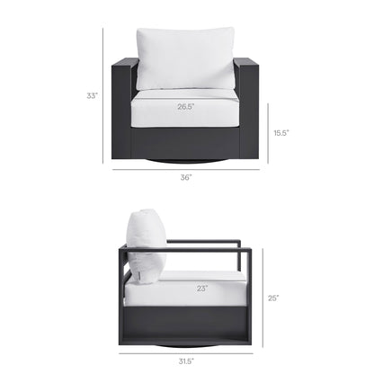 Tahoe Outdoor Patio Swivel Armchair by Modway in black powdercoated aluminum with white cushions on Tampa Home & Garden Store