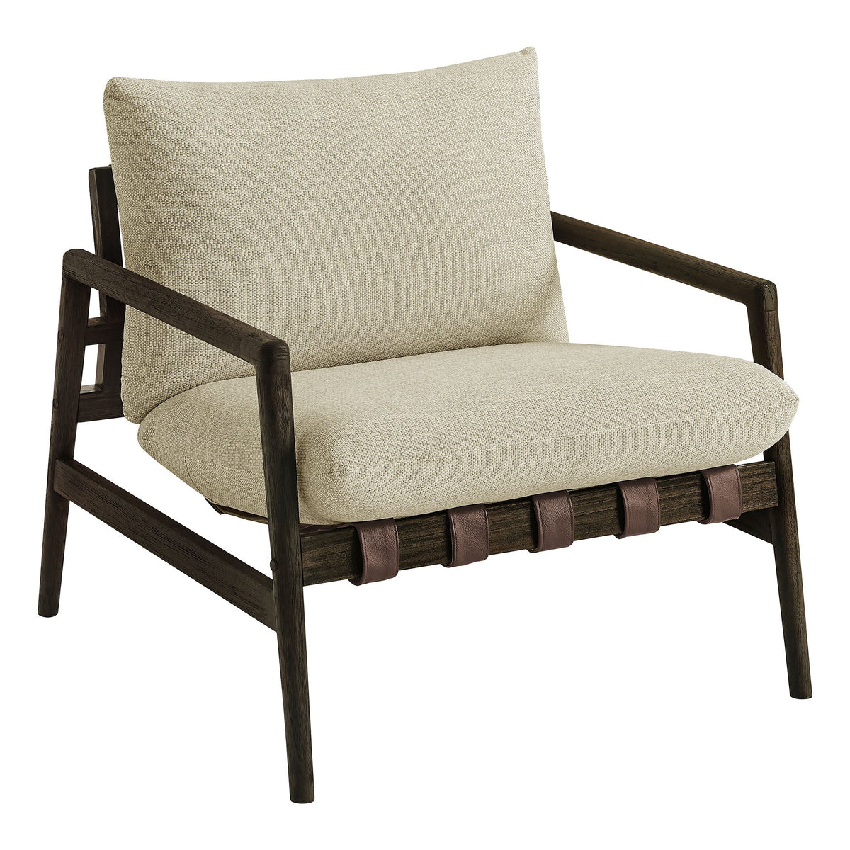 Nomi Outdoor Teak Wood Sling Chair by Modway beige cushion on dark teak frame on Tampa Home & Garden Store