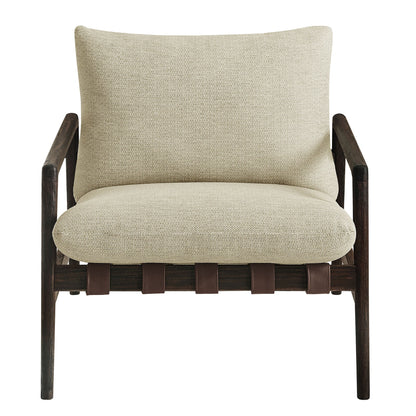 Nomi outdoor teak wood sling chair by Modway, beige fabric, dark wood arms on Tampa Home & Garden Store