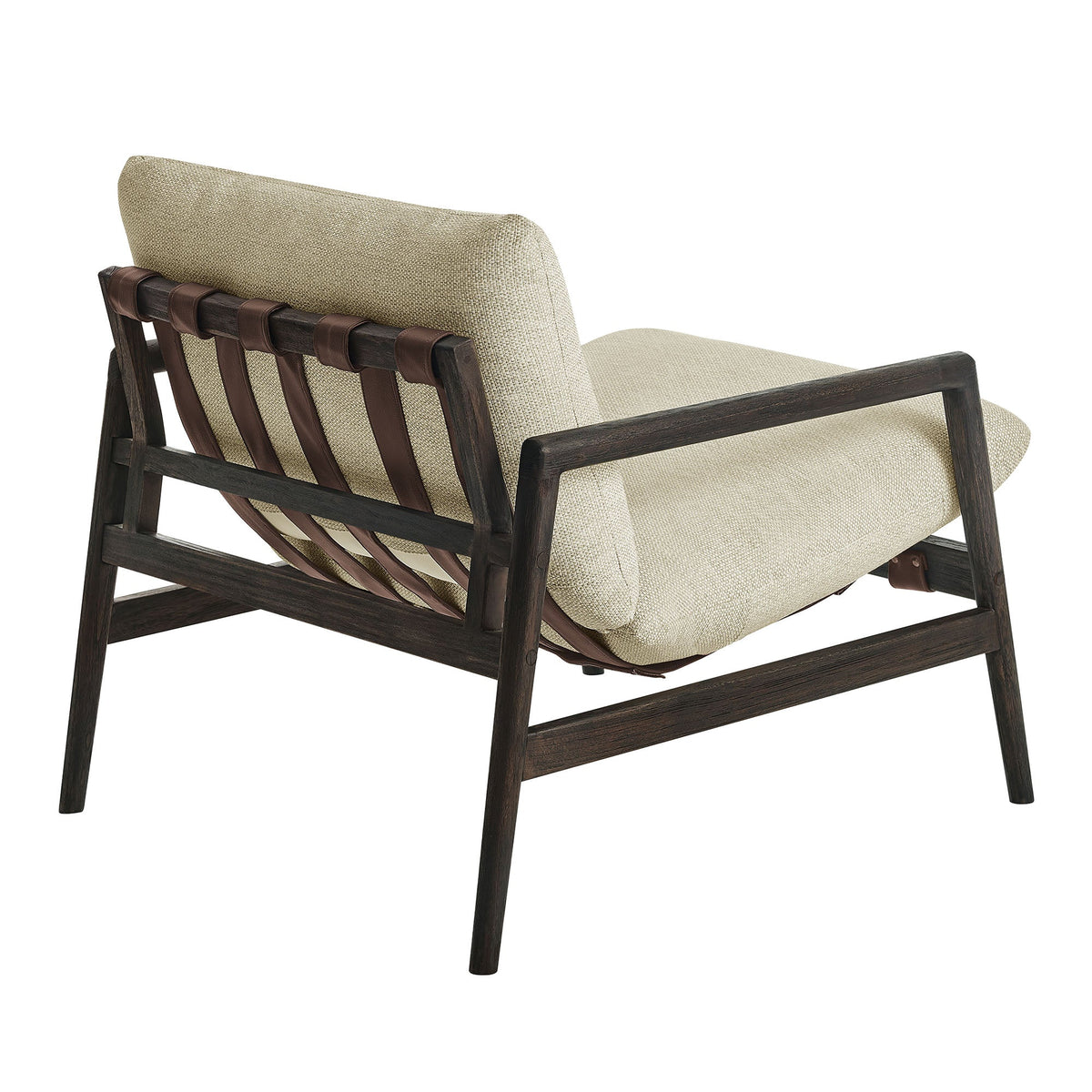 Nomi outdoor teak sling chair with dark wood frame and beige woven cushions on Tampa Home & Garden Store