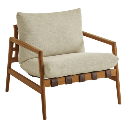 Nomi Outdoor Patio Teak Wood Sling Chair with beige woven cushion, wood frame on Tampa Home & Garden Store