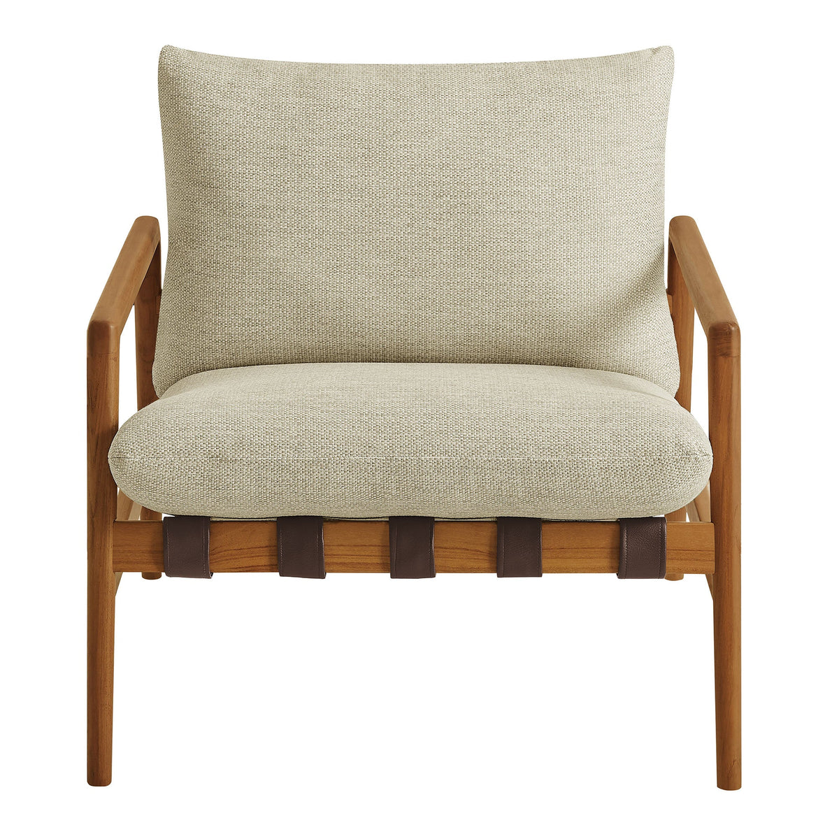 Nomi Outdoor Teak Wood Sling Chair with beige woven cushion and wood arms by Modway on Tampa Home & Garden Store