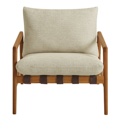 Nomi Outdoor Teak Wood Sling Chair with beige woven cushion and wood arms by Modway on Tampa Home & Garden Store
