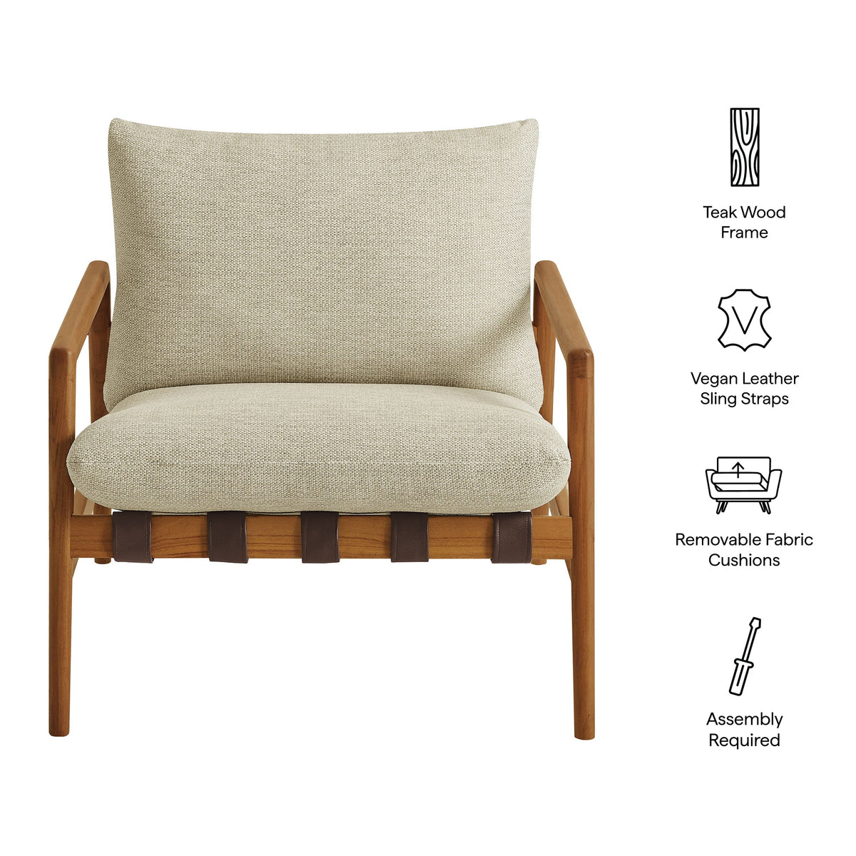 Nomi outdoor teak wood sling chair by Modway with beige fabric cushions on Tampa Home & Garden Store