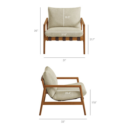 Nomi Outdoor Patio Teak Wood Sling Chair by Modway with beige cushions and teak frame on Tampa Home & Garden Store