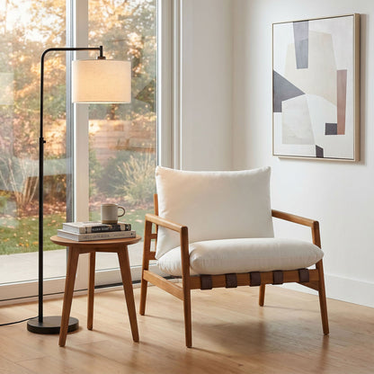 Nomi Outdoor Patio Teak Wood Sling Chair by Modway with cream cushion and wood frame on Tampa Home & Garden Store