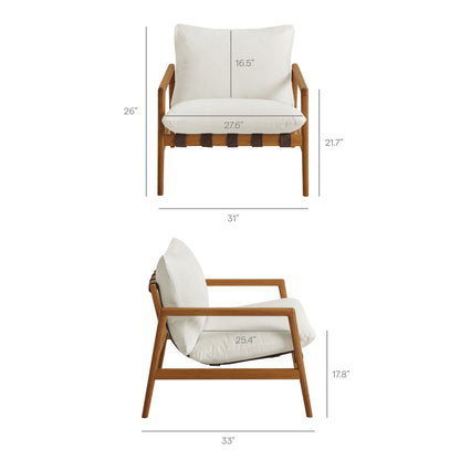 Nomi Outdoor Teak Wood Sling Chair by Modway with white cushions and natural teak frame on Tampa Home & Garden Store