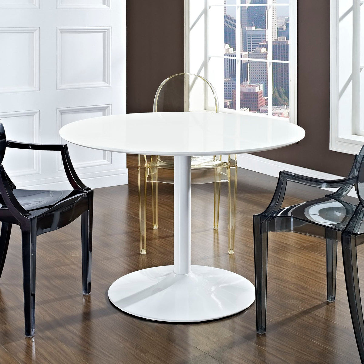Revolve Round Wood Dining Table by Modway, white round dining table with pedestal base on Tampa Home & Garden Store