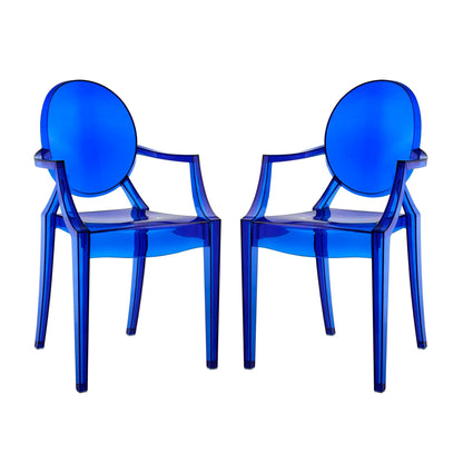 Casper Dining Armchairs Set of 2 by Modway in blue translucent acrylic seating on Tampa Home & Garden Store