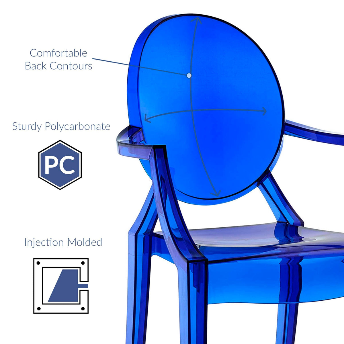 Casper Dining Armchairs set of 2 blue injection-molded polycarbonate chairs by Modway on Tampa Home & Garden Store