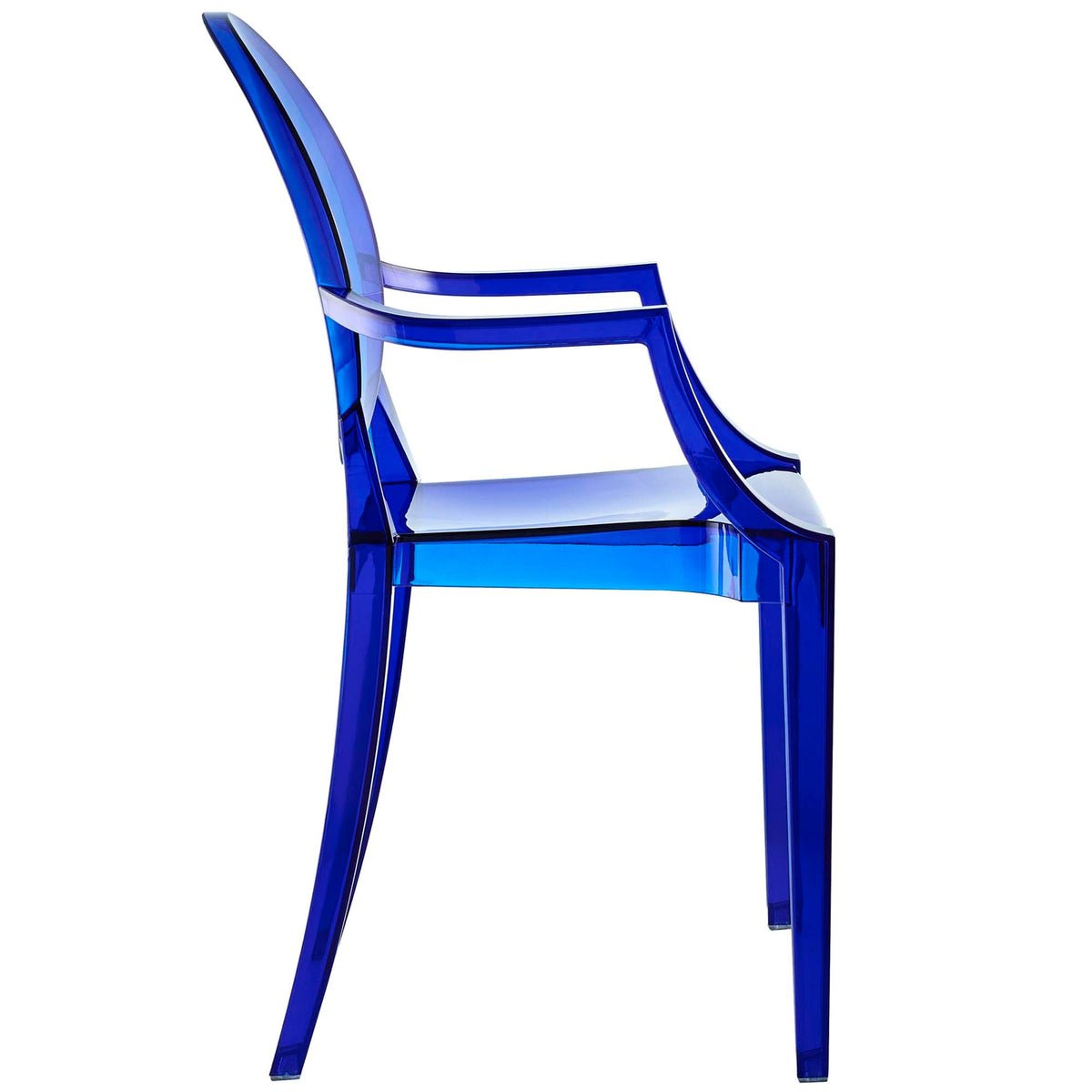 Casper Dining Armchair Modway in blue transparent acrylic with curved back and arms on Tampa Home & Garden Store