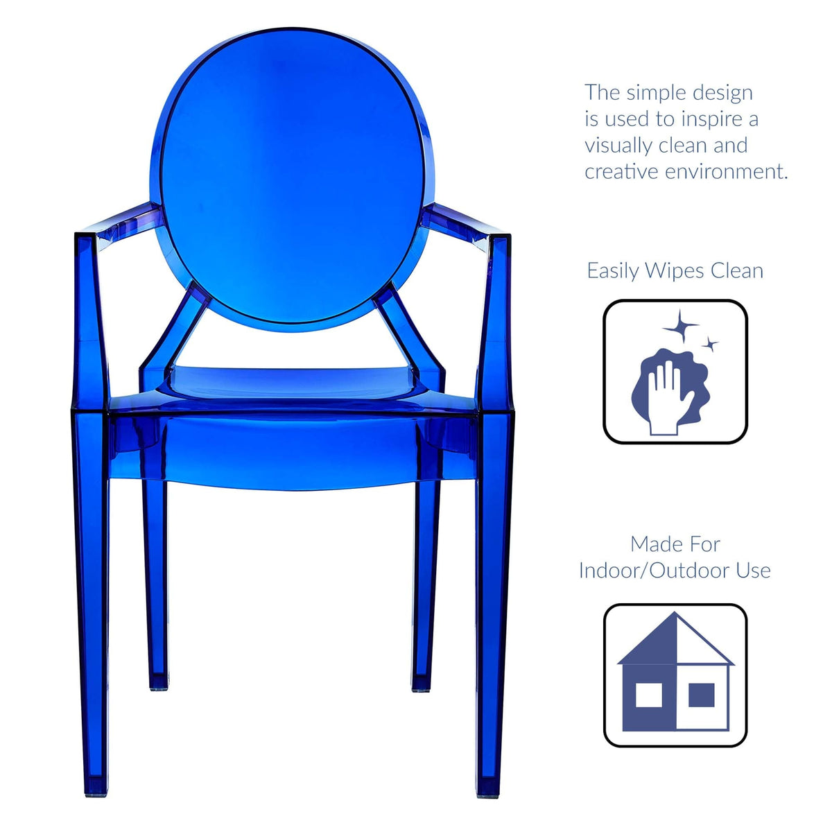 Casper Dining Armchairs set 2 in blue transparent acrylic by Modway, modern dining chairs on Tampa Home & Garden Store