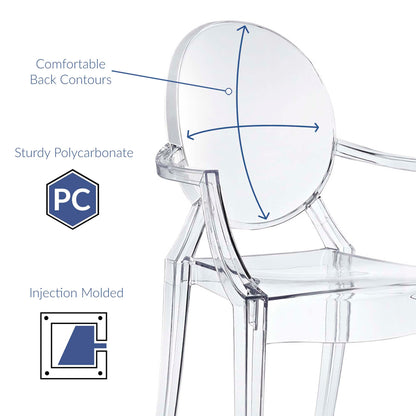 Casper Dining Armchairs Set of 2, clear polycarbonate, injection molded on Tampa Home & Garden Store