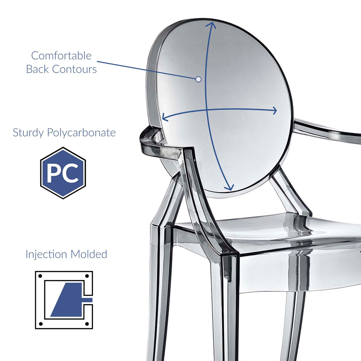 Casper Dining Armchairs, set of 2, clear polycarbonate injection-molded by Modway on Tampa Home & Garden Store