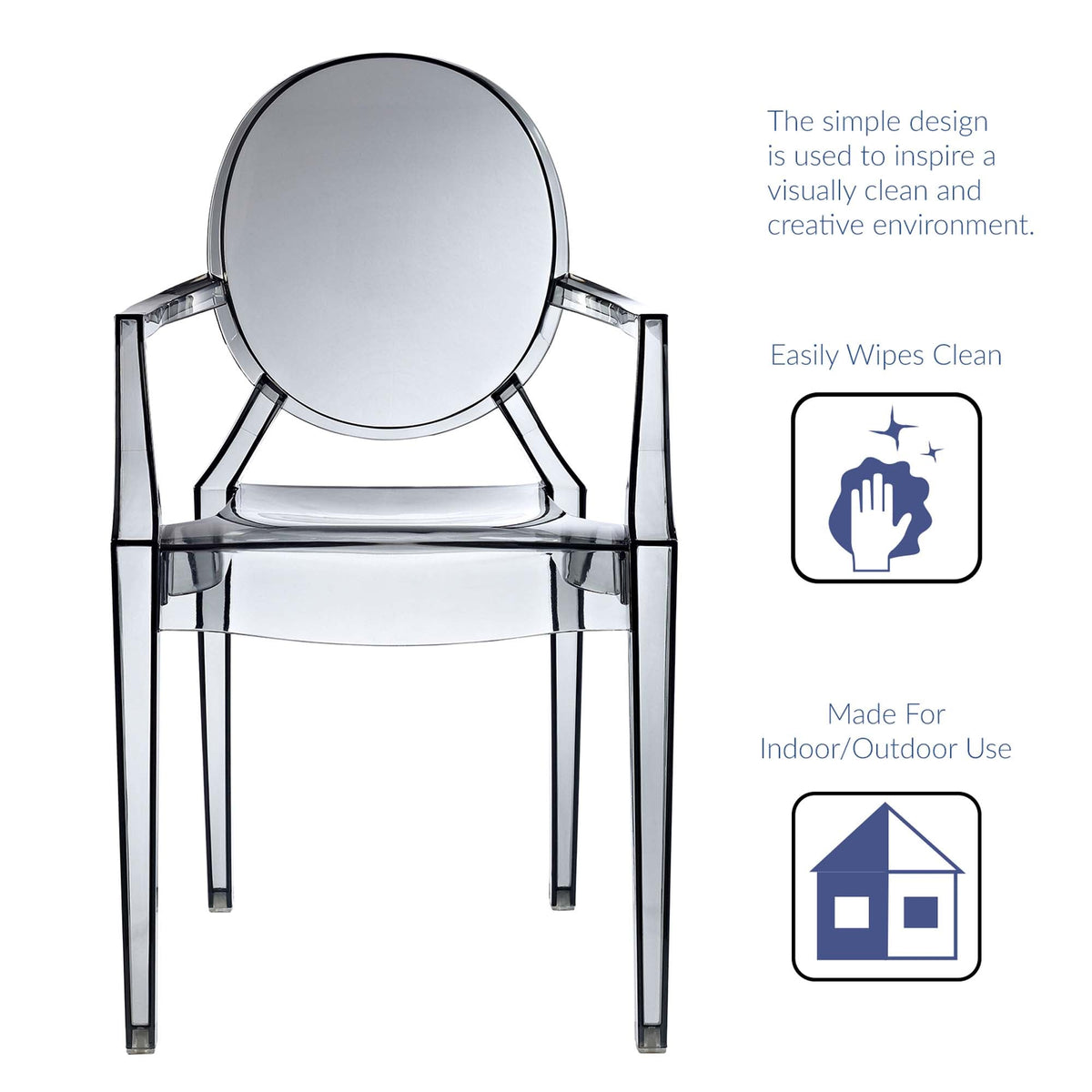 Casper dining armchairs set of 2 in clear acrylic with circular back and square legs on Tampa Home & Garden Store